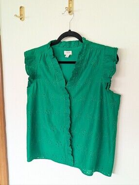 J. Crew Emerald Eyelet Ruffle Sleeve Camisole